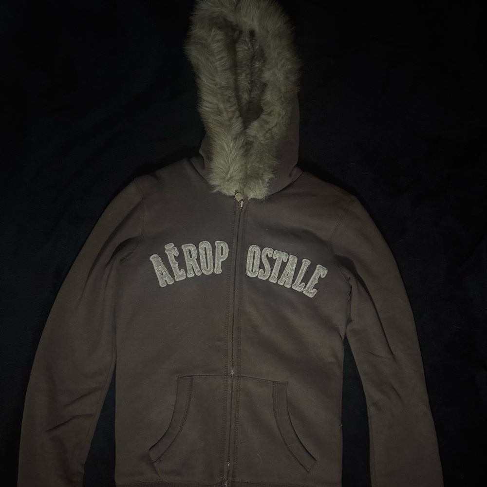 Aeropostale Chocolate Brown Hoodie with Faux Fur Hood